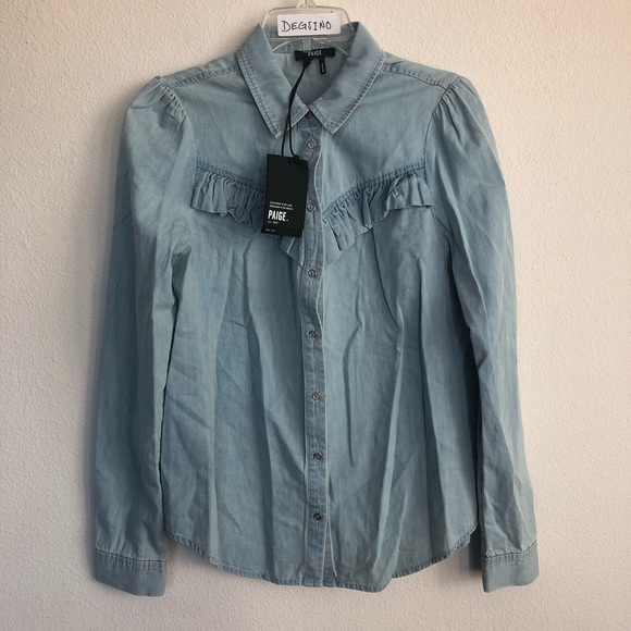 PAIGE Lydra light blue denim button down LS shirt - Picture 2 of 6